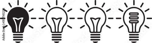 Four lightbulb in a row on white lightbulbs black and white idea inspiration