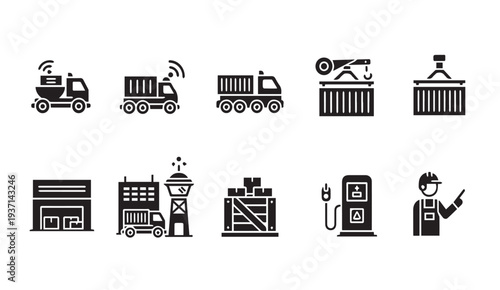 Collection of modern industrial and construction icons for business projects