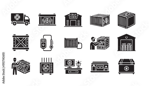 Logistics and supply chain management icons for business and industry use