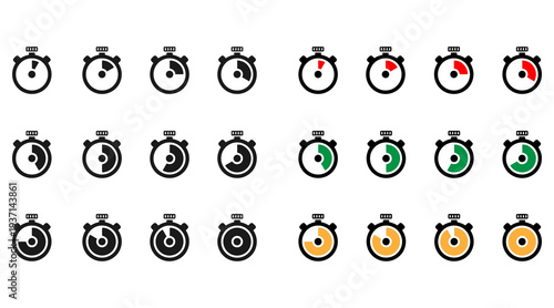A series of stopwatches showing different stages of time measurement.