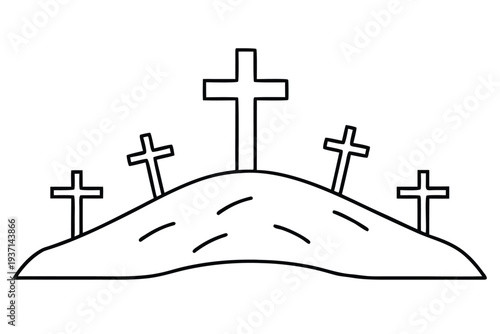 Calvary, Hill with Crosses Outline