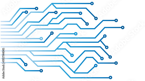 Stunning circuit board design with blue lines and dots on white background
