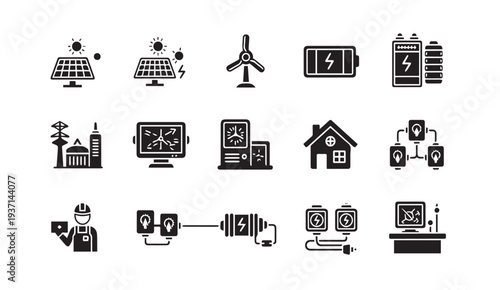 Renewable energy icons for sustainable power solutions and eco friendly technology