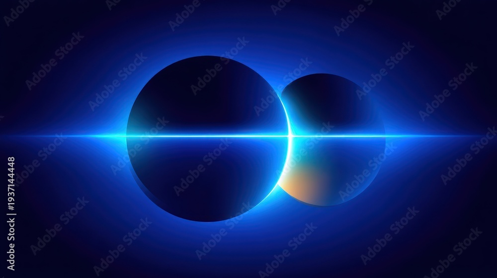 Obraz premium Abstract illustration of two spheres with a bright light effect on dark background