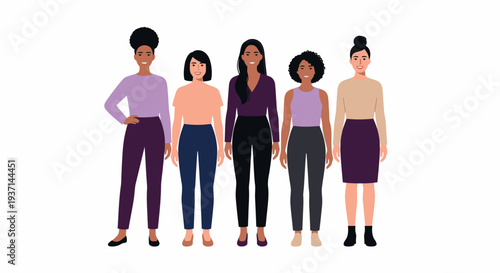 Diverse group of confident women standing together in modern outfits