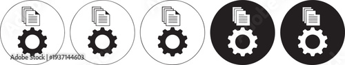 Gear and document in black and white symbols