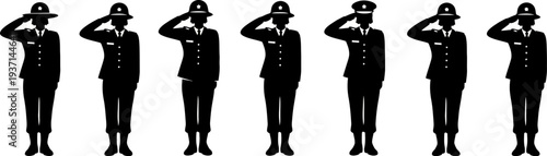 Seven police officers in uniform saluting in different positions  various law enforcement personnel