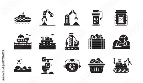 Mining and industrial process icons set