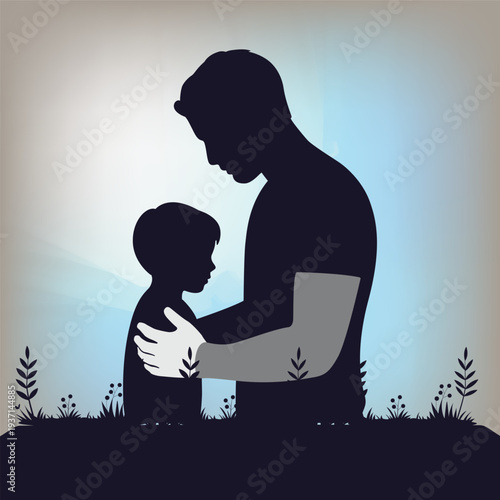 Father and son silhouette illustration flat design vector