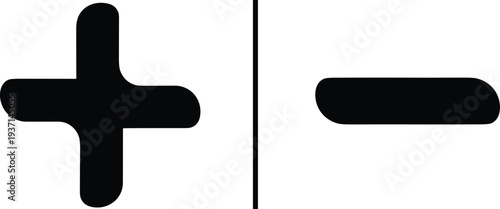 Plus and Minus Symbols Vector Illustration Set Mathematical Addition Subtraction Signs Minimal Black Icon Design Education Calculation Concept Isolated