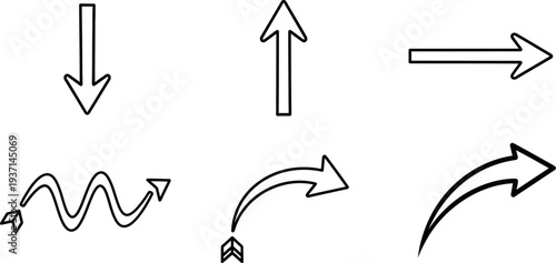 A set of hand drawn arrows pointing in different directions for graphic design use