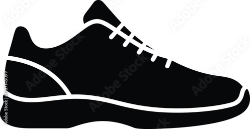 Court Tennis Sneaker Black Solid Glyph Icon – Flat Vector Court Shoe Silhouette for Sports, Fashion & UI Design