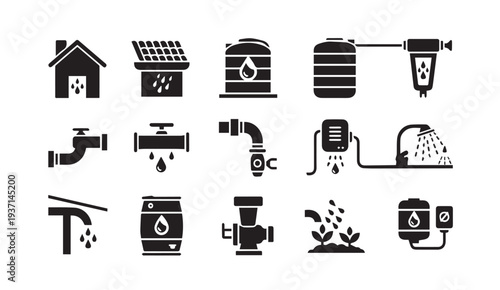 Water conservation icons for sustainable living and eco friendly practices