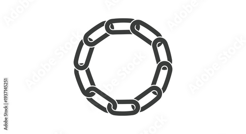 A circular arrangement of interlocking chain links forms a complete loop presented as a silhouette high quality professional
