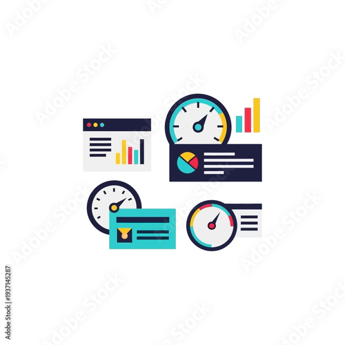 Collection of Clocks and Business Graphics.