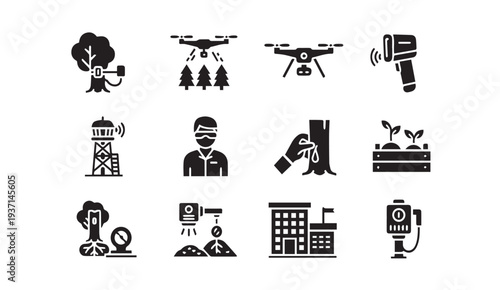 Sustainable technology and environmental conservation icons