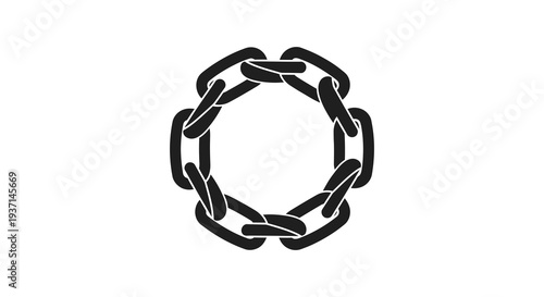 A circular arrangement of interconnected chain links is prominently displayed against a white backdrop silhouette high quality professional