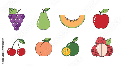 Colorful fruit illustration on white background