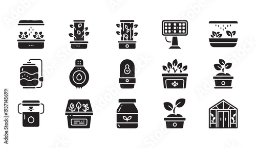 Modern hydroponic system icons for innovative gardening solutions