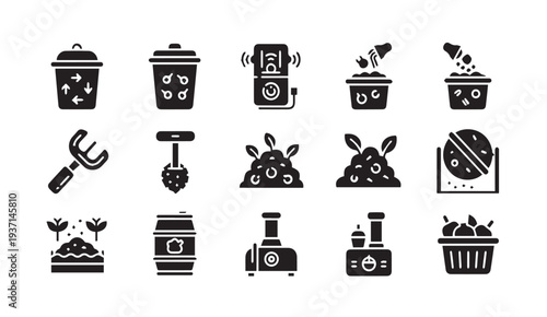 Modern composting icons for eco friendly living and waste management