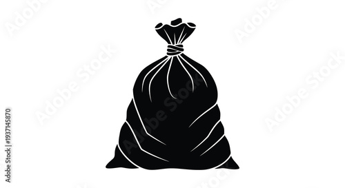 A stark black silhouette depicts a full sack or bag tied at the top silhouette high quality professional