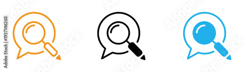 Magnifying glass in speech bubble icons