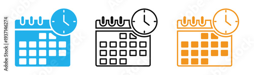 Calendar and clock icons in blue black and orange
