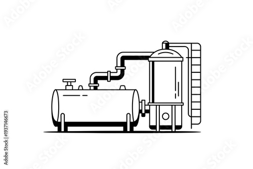 Industrial oil tank system with pipes and storage container