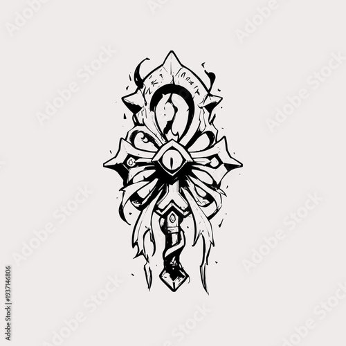 Gothic ankh cross dagger with eye symbol and dark energy