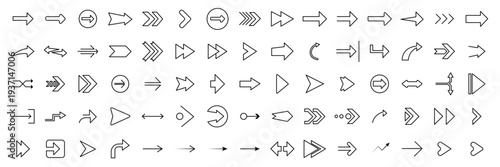 Mega set of large arrows vector collection of doodle arrow icons and pointers. Black arrow icon big set. triangular arrow pointers isolated on Collection different arrows sign. Set different cursors
