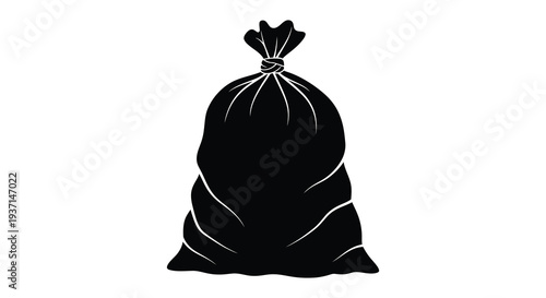 A stark black depiction of a tied off sack showcasing a dramatic contrasting silhouette high quality professional detailed modern