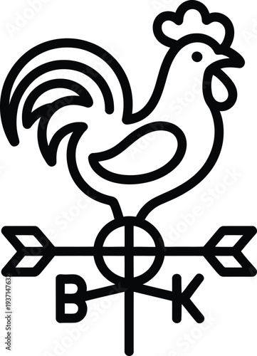 Black rooster weather vane icon vector