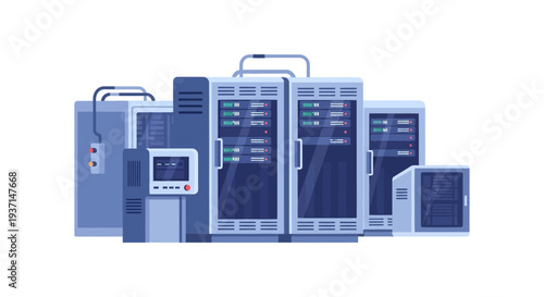 Data Center Servers and Network Infrastructure Illustration for Cloud Computing and IT Technology