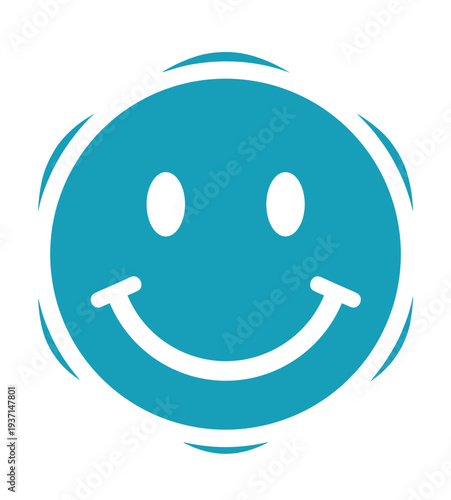 Smiley face icon in blue circle representing happiness, positive emotion, friendly feedback, and cheerful user experience design