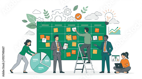 Business team collaborating on agile project management and data analysis