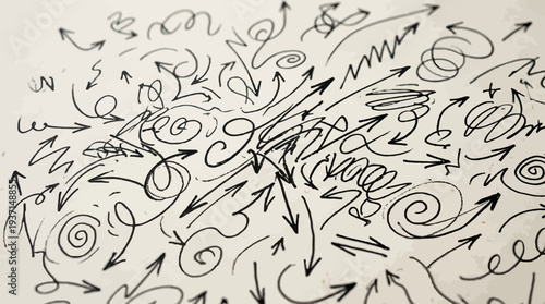 Complex Hand Drawn Arrows and Swirls Pattern.