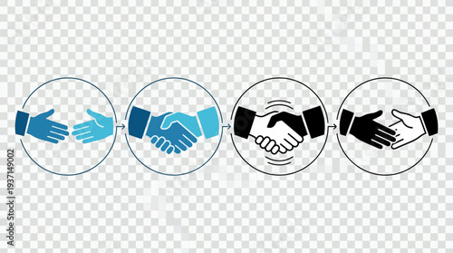 Handshake icons in different styles and colors.