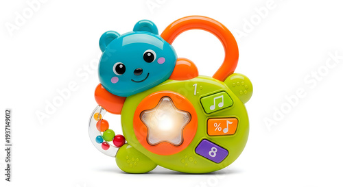 Wallpaper Mural Vibrant green and blue baby toy with colorful buttons and shapes Torontodigital.ca