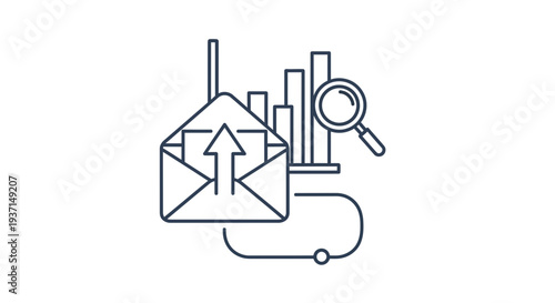 Abstract line icon representing email marketing analytics data analysis and successful message delivery for business growth strategy.