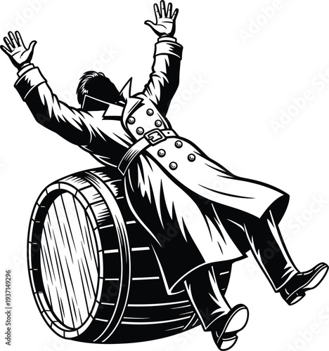 April fools day silhouette man falling off barrel on april 1st