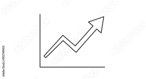 Simple black and white line graph illustrating upward trend movement with an arrow pointing to rising performance metrics clearly indicating growth and success.
