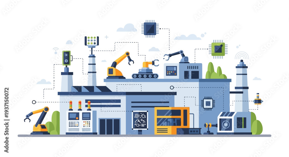 Fototapeta premium Smart Factory Automation: Industry 4.0, Robotics, and IoT for Digital Manufacturing