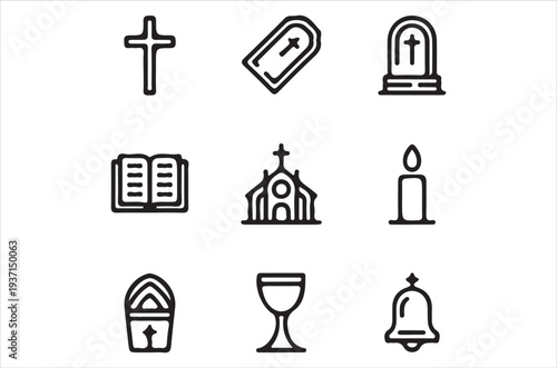 Religious symbols and icons crosses tombs and elements of faith