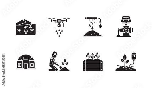 Smart farming technology icons for modern agriculture solutions