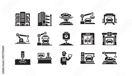 Modern industrial and automotive icons for business and technology concepts