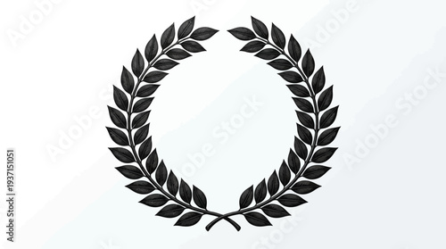 Black laurel wreath symbol on white background.