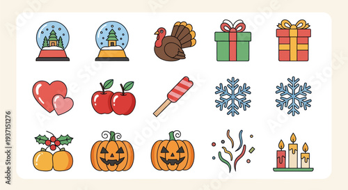 Holiday season festive icon collection