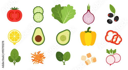 Fresh vegetables and fruits in flat design