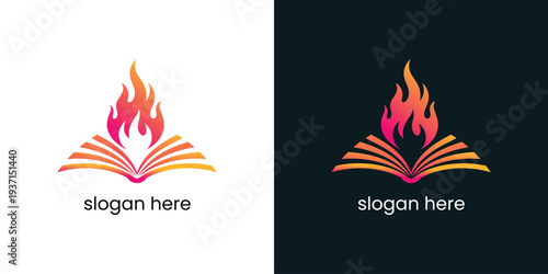 Fiery Book Logo Design Symbol of Knowledge and Passion.