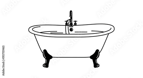 Elegant clawfoot bathtub with faucet, a classic bathroom fixture, filled with water, ready for relaxation.